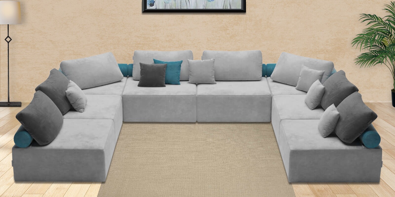 Buy Berlin Modular Fabric Bean Bag Sectional Sofa Seats in Grey Colour