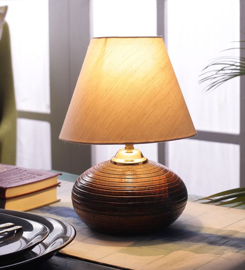 Frosted Beige Fabric Shade Night Lamp With Teracotta Base Offers & Cashback