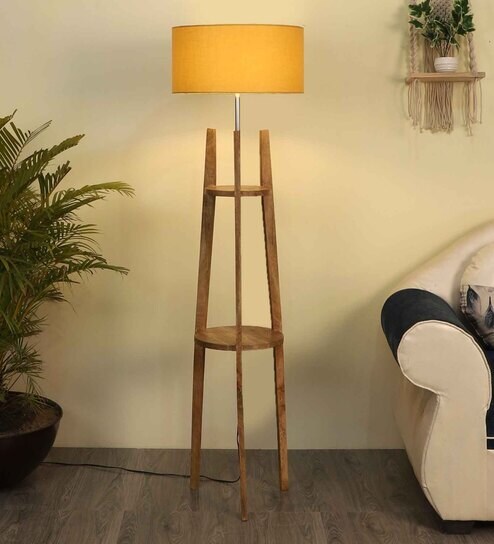 price history - Traditional E-27 Holder Brown Finish Wood Shelf Floor Lamp With Beige Colour Fabric Shade