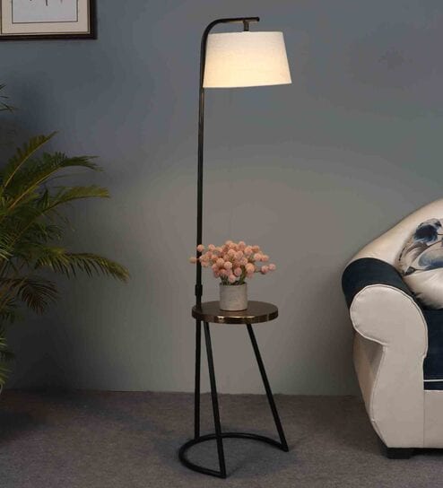 price history - Mylo E-27 Holder Brown And Black Finish Wood & Iron Shelf Floor Lamp With Beige Colour Cloth Shade