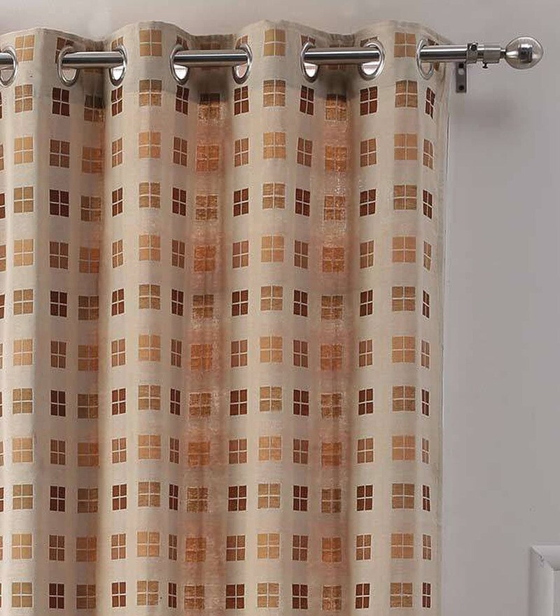 Buy Brown Polyester 48 X 86 Inch Jacquard Curtains Set Of 2 By