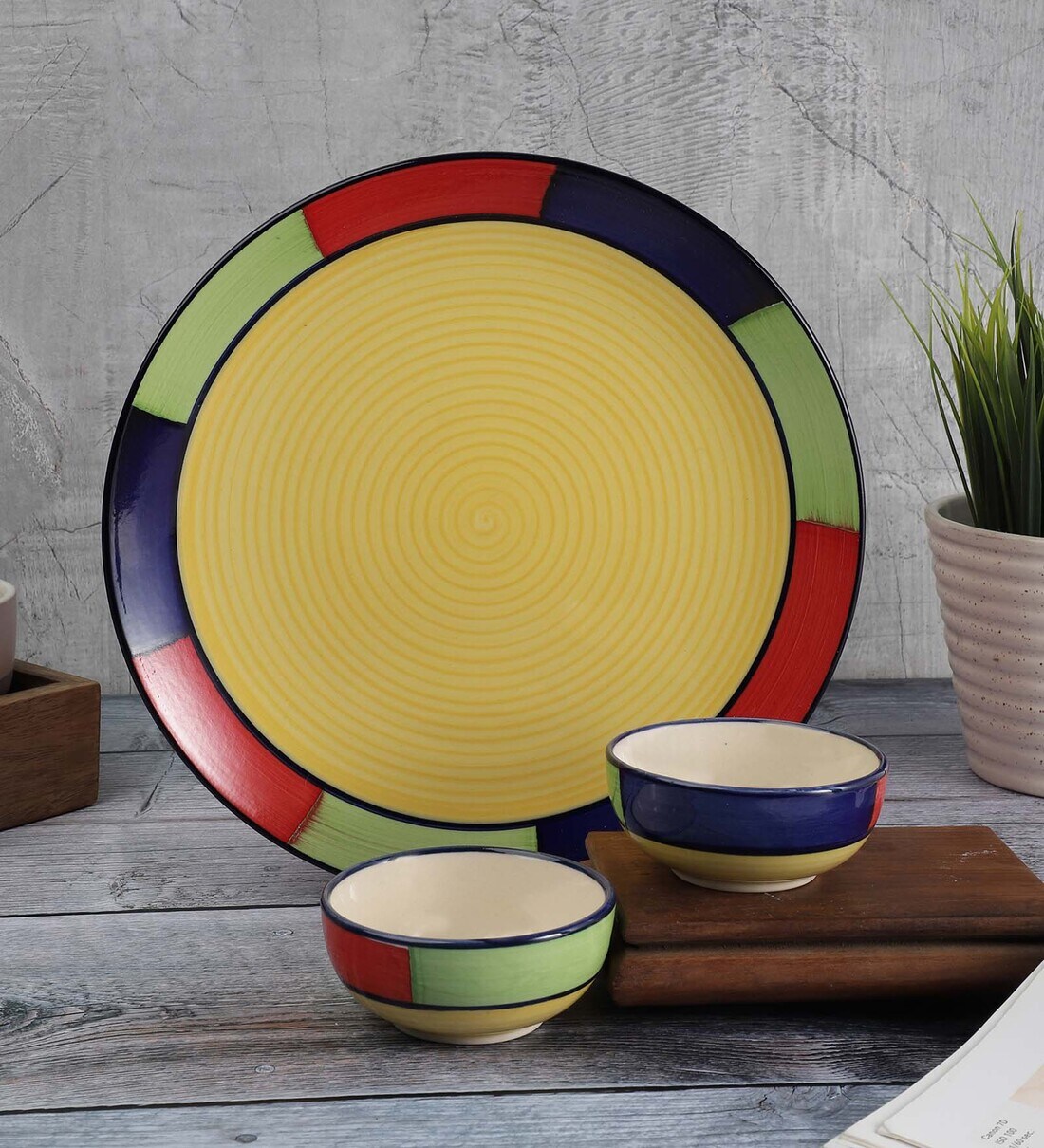 Buy Bein (Set of 3) Ceramic Dinner Plate with 2 Dining Bowls by Crok