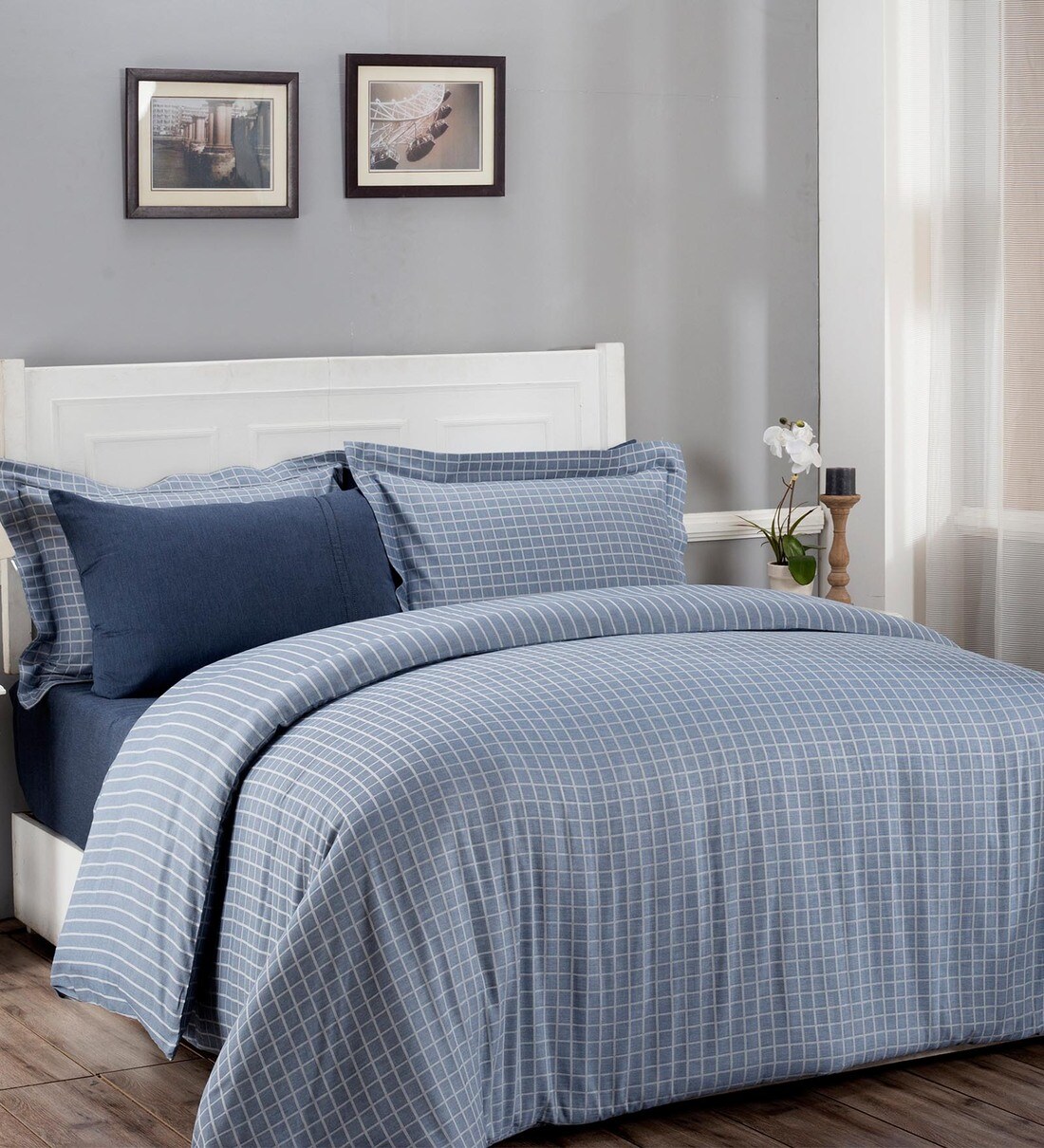 Buy Blue Solid 100 Cotton Double Bed Duvet Cover With 2 Pillow Covers