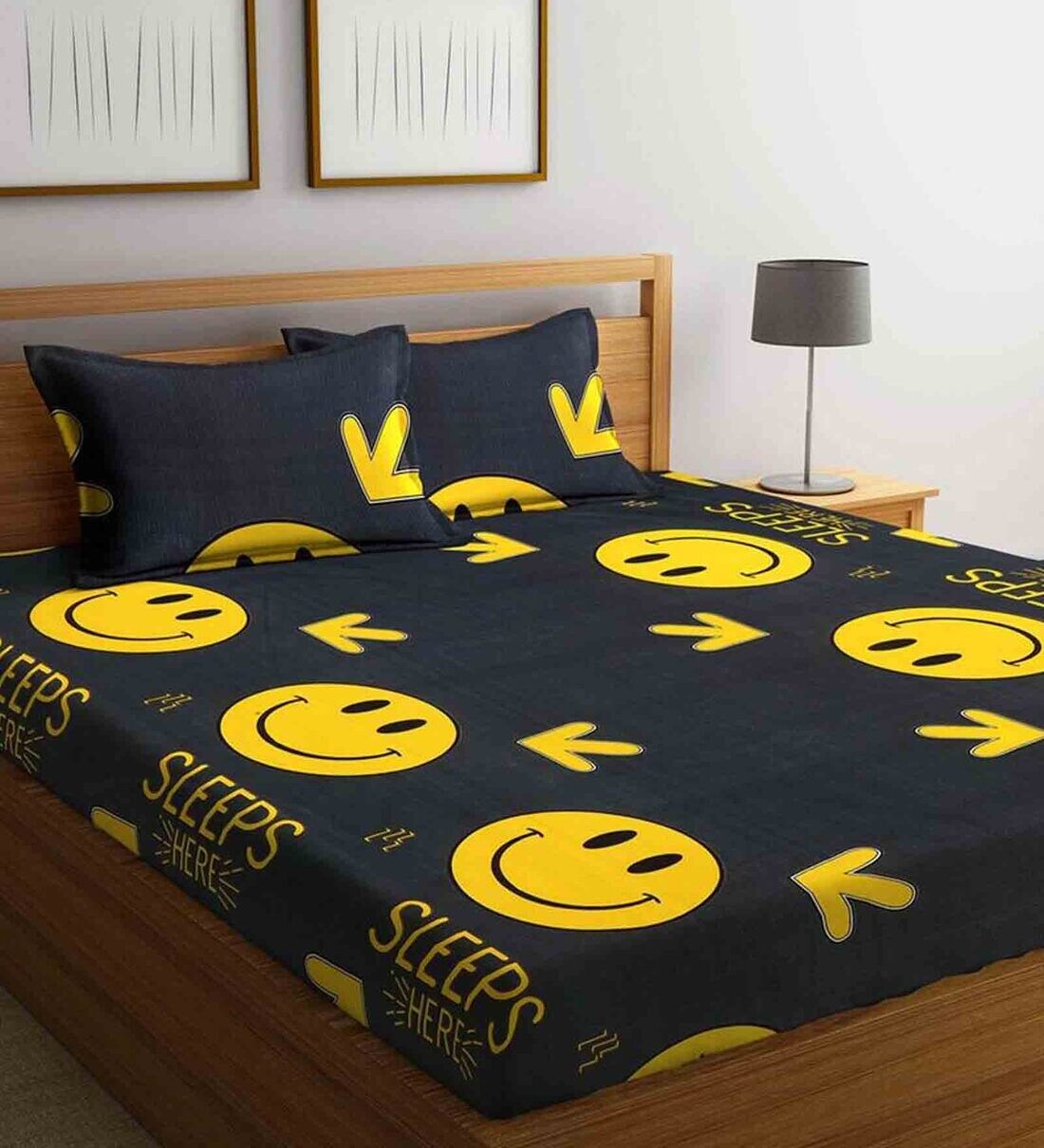 Buy Black Abstract 240 TC Cotton Queen Sized Bed Sheets with 2 Pillow
