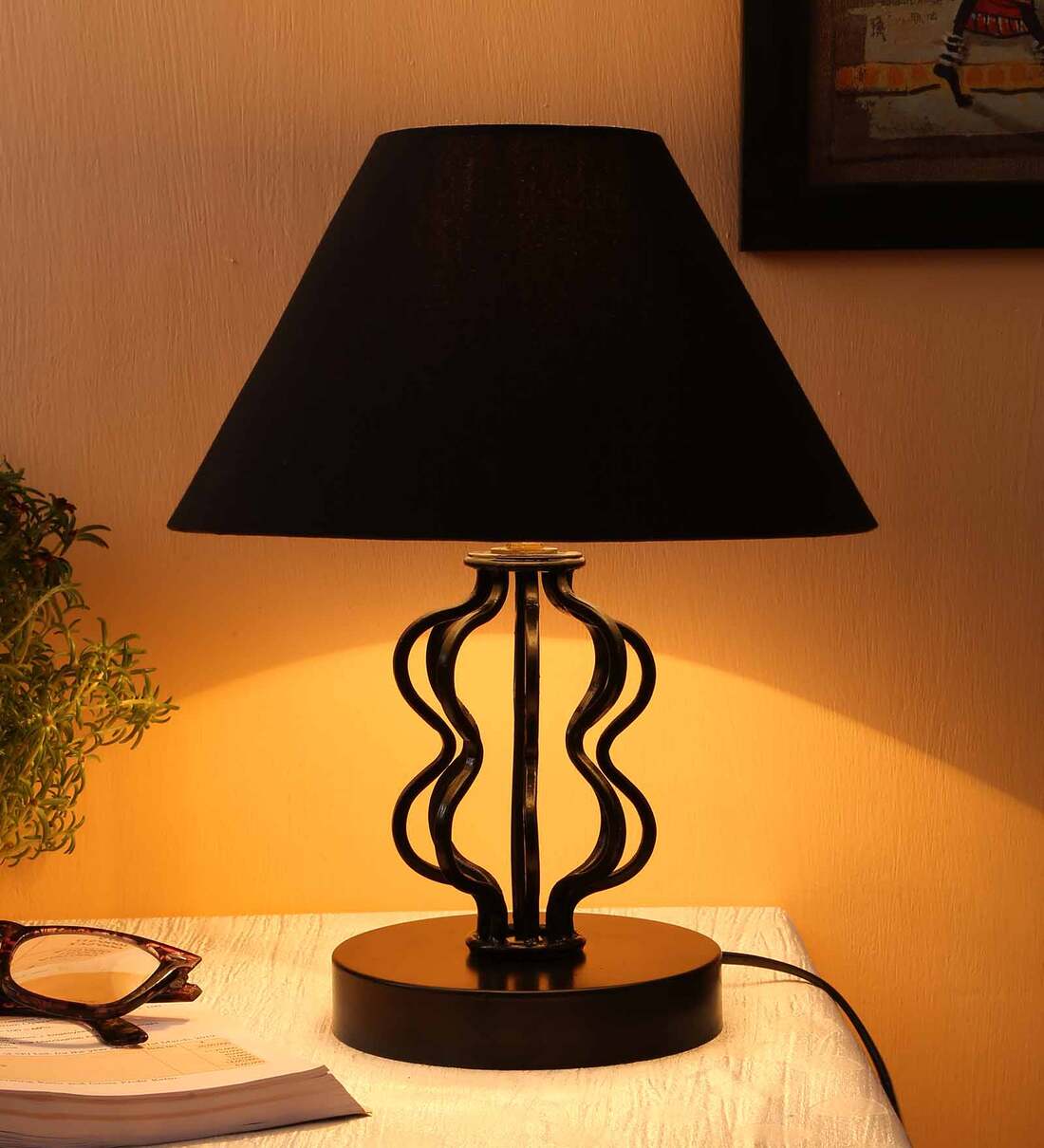 Buy Black Shade Table Lamp With Iron Base By New Era Online - Metal ...