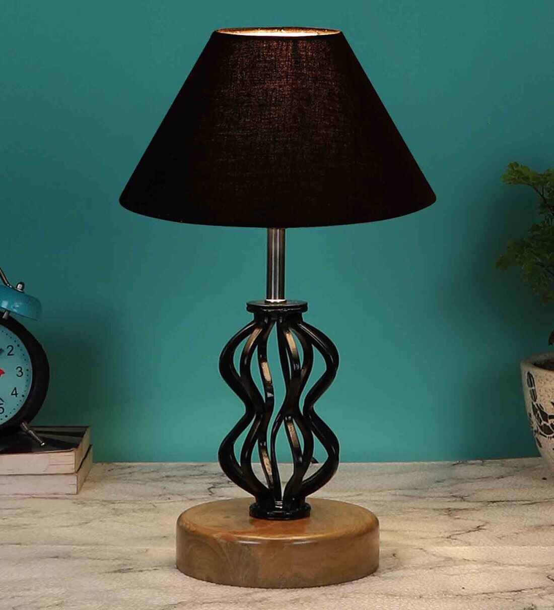 Buy Black Shade Table Lamp With Shade Table Lamp With Wood & Iron Base