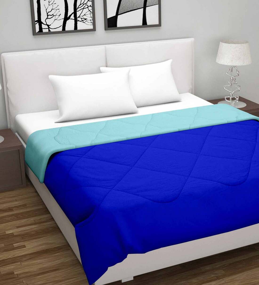 Buy Blue 100% Cotton Solid 150 Gsm Double Reversible Comforter By 