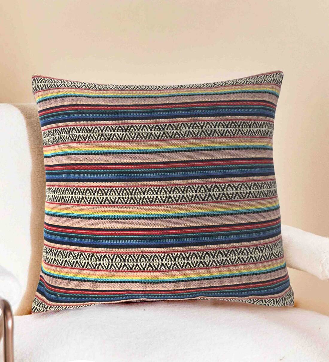 Buy Multicolor Woven Cotton 20 X 20 Inches Cushion Cover By Art India ...