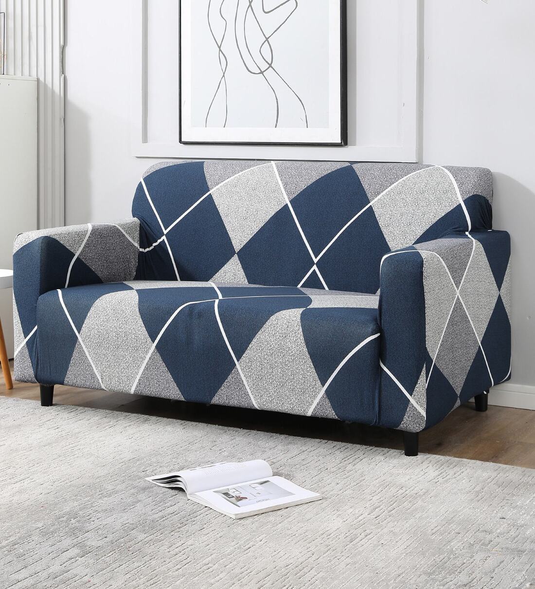 Buy Blue Geometric Polyester 2 Seater Sofa Cover by HOKIPO at 21% OFF ...