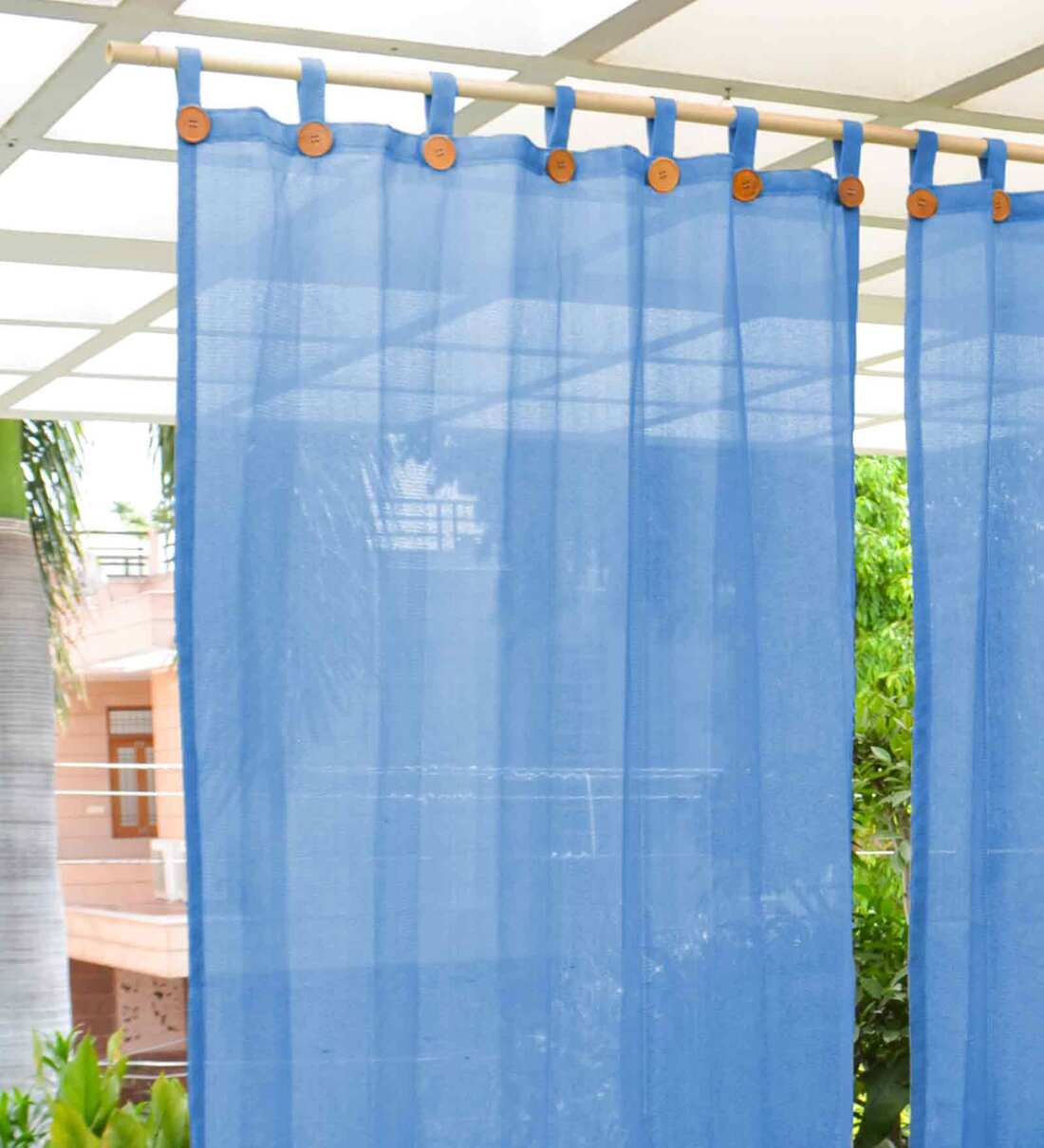 Buy Blue HDPE Solid 7ft Semisheer Rod Pocket 2 Pcs Door Curtains by ...