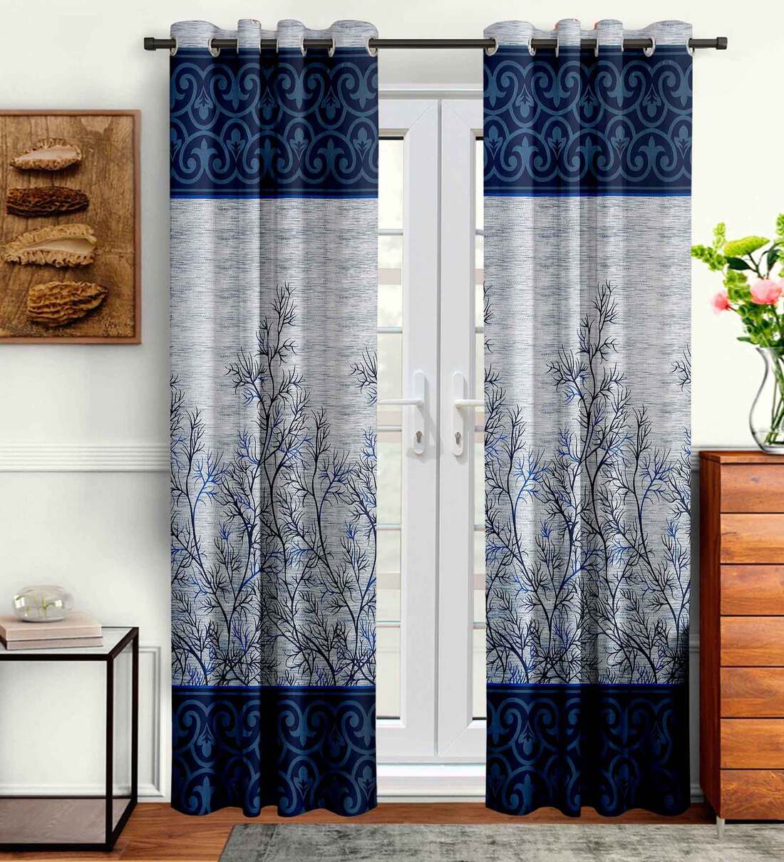 Buy Blue Traditional Polyester 7 Ft Semisheer Eyelet Door Curtains (Set