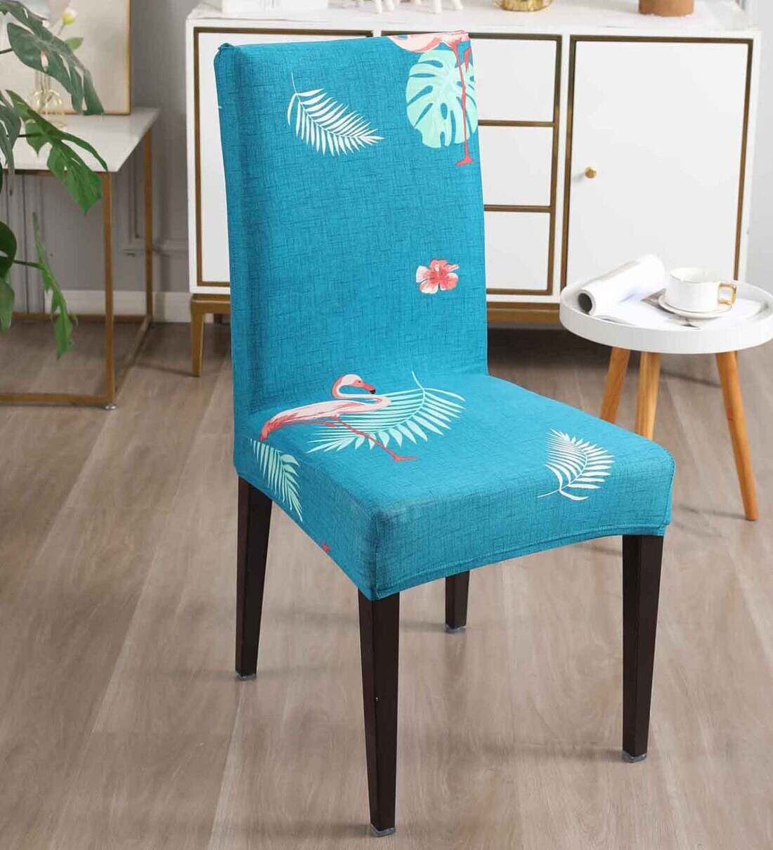 Buy Blue Polyester Floral Stretchable Chair Covers (Pack of 6) by ...