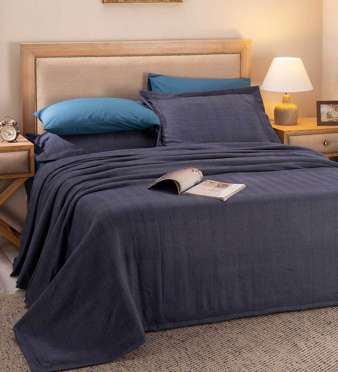 Buy Blue Solid 300 TC Polyester Double Bed Cover by Maspar Online