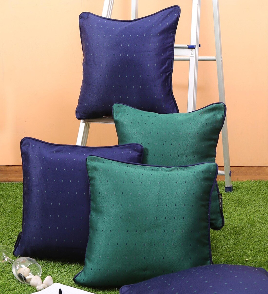 Buy Blue Solid Polyester 16 x 16 Inches Cushion Covers (Set of 5) by