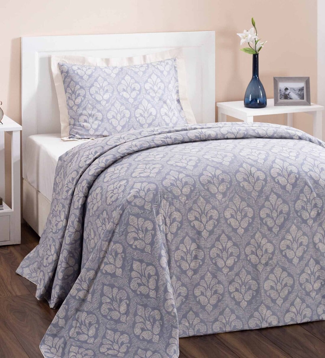 Buy Blue Traditional 100 Cotton Single Bed Duvet Cover With 1 Pillow Cover by Maspar Online