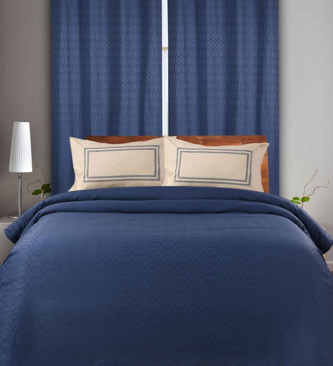 Buy Blue Geometric 144 TC 100 Cotton King Sized Fitted Bed Sheets with
