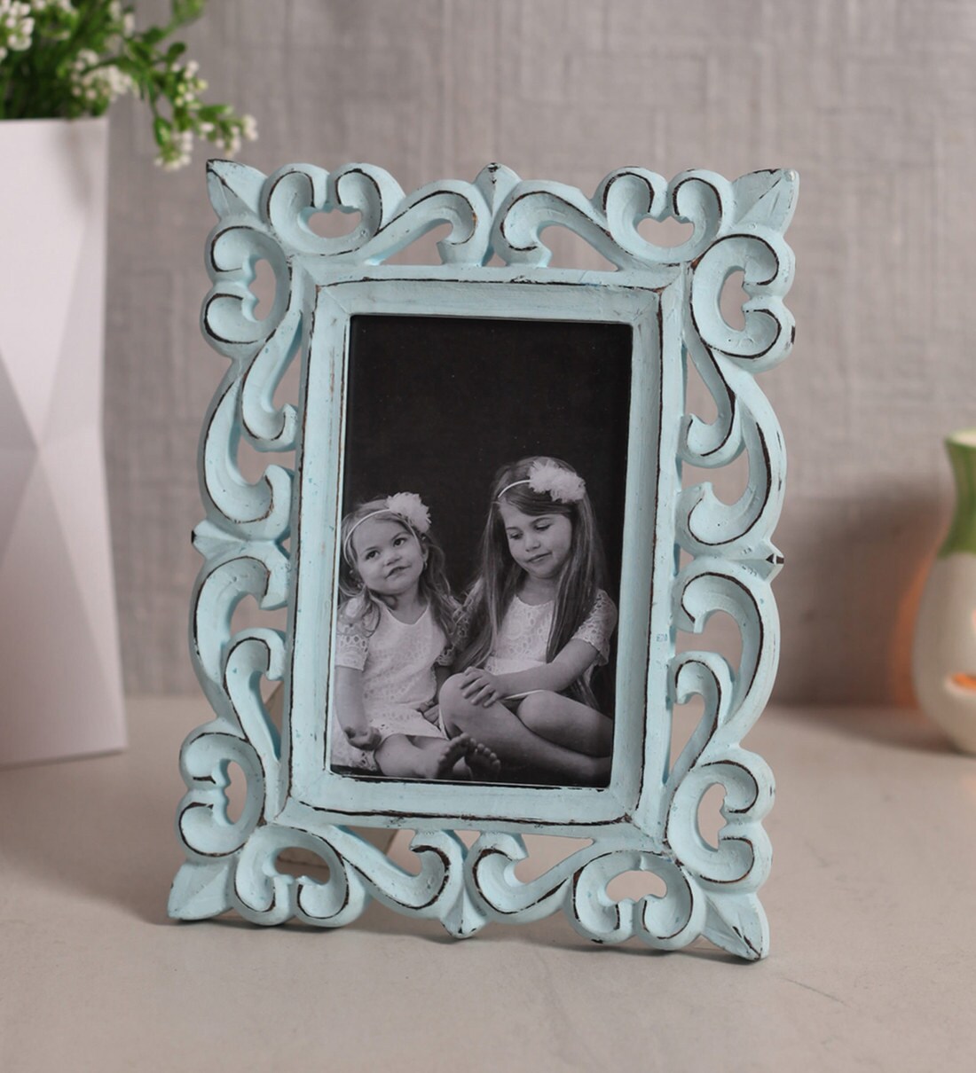 Buy Blue Wooden Handcrafted Table Top Photo Frame By Yatha Online