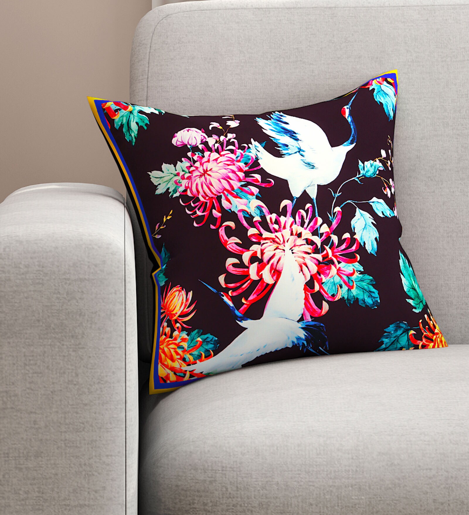 Buy Multicolor Floral Polycotton 16 x 16 Inches Cushion Cover by SEJ By Nisha Gupta Online