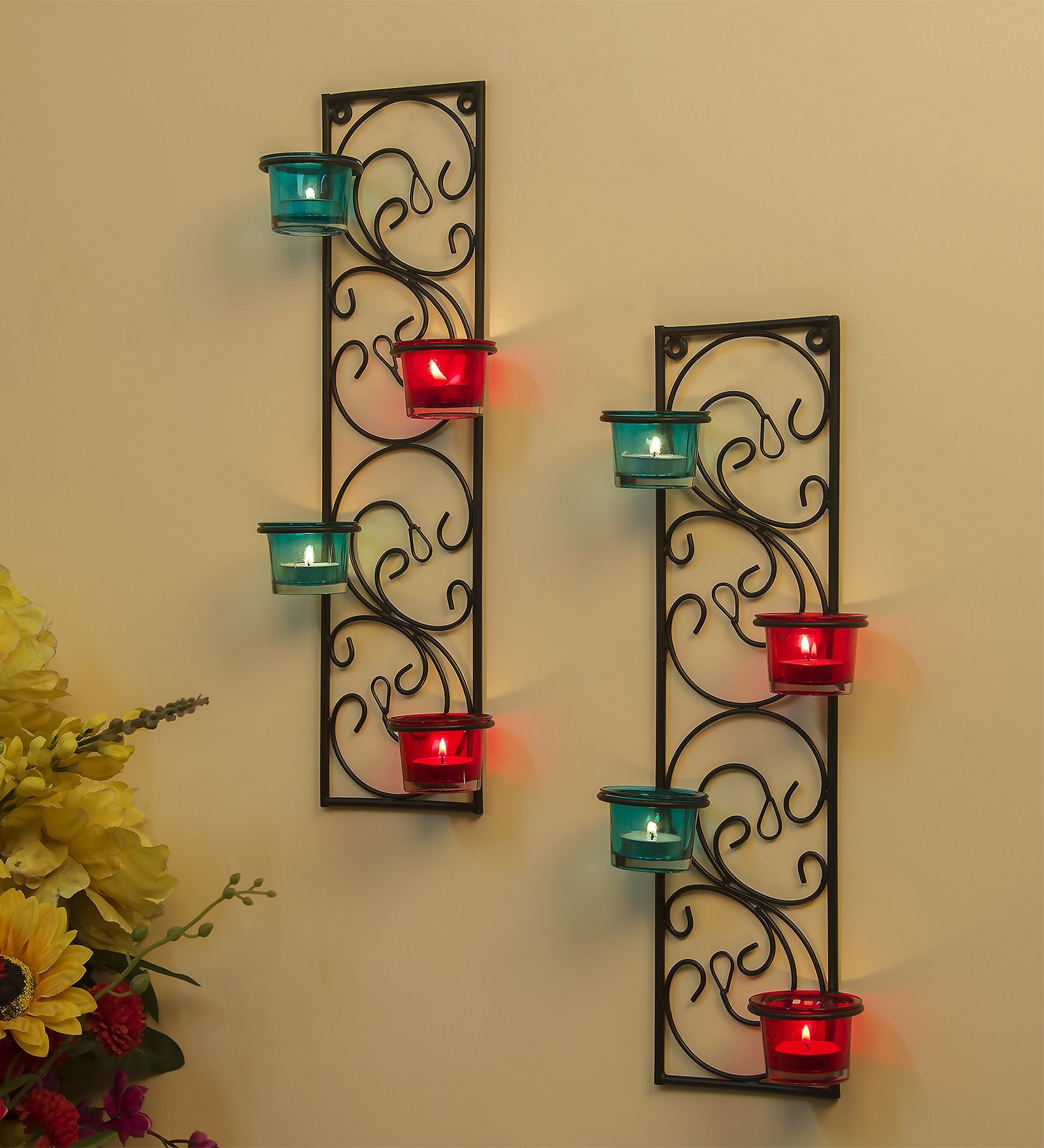 Buy Black Metal Katana Wall Candle Holder Set Of 2 Online Wall Tea