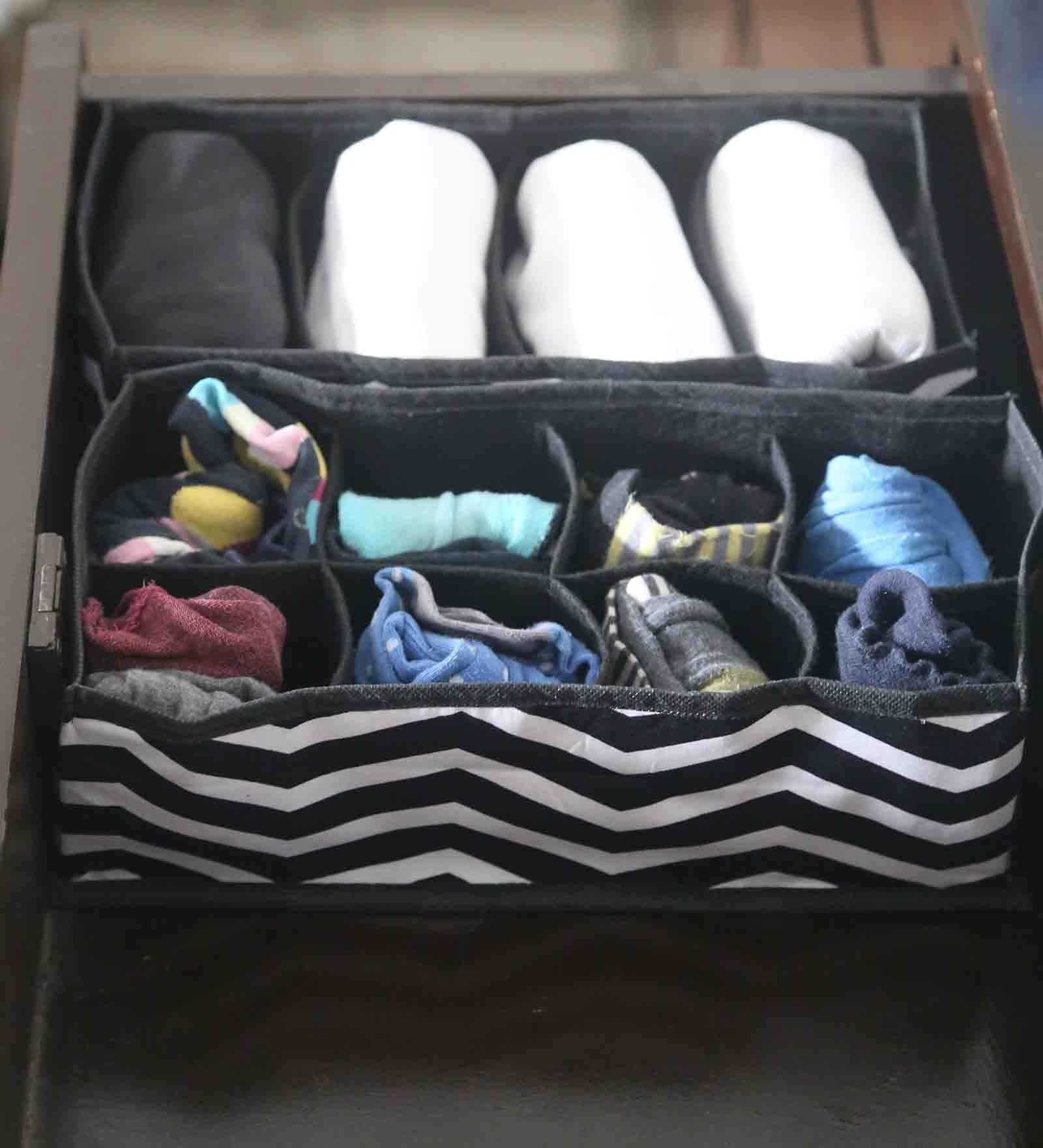 Black Polyester Foldable Chevron Drawer Organiser (Set of 2), By My gift booth 