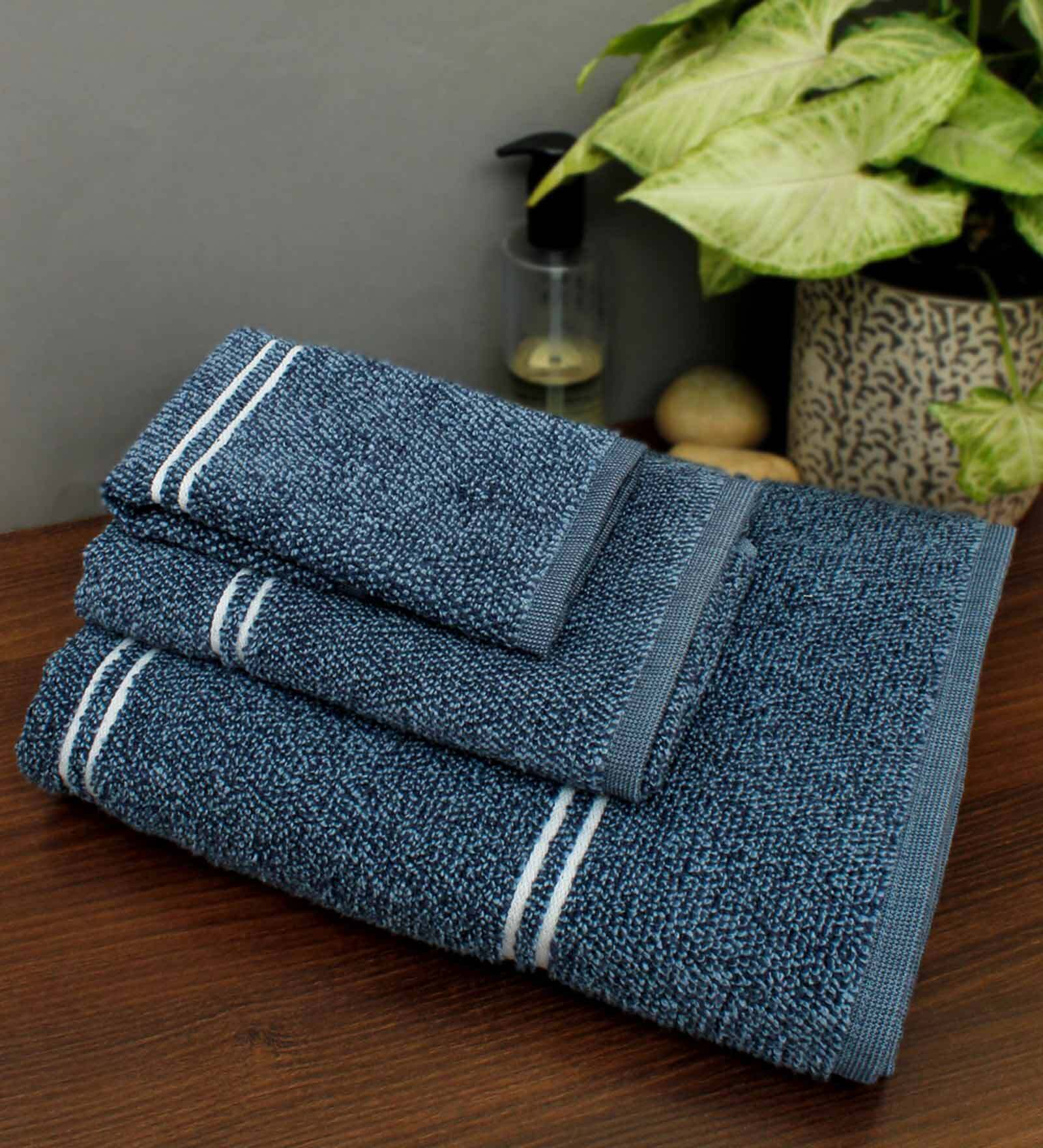 Buy Blue Patterned 450 GSM Cotton Towel Sets (Set of 3) by AVI Living at 35 OFF by AVI Living