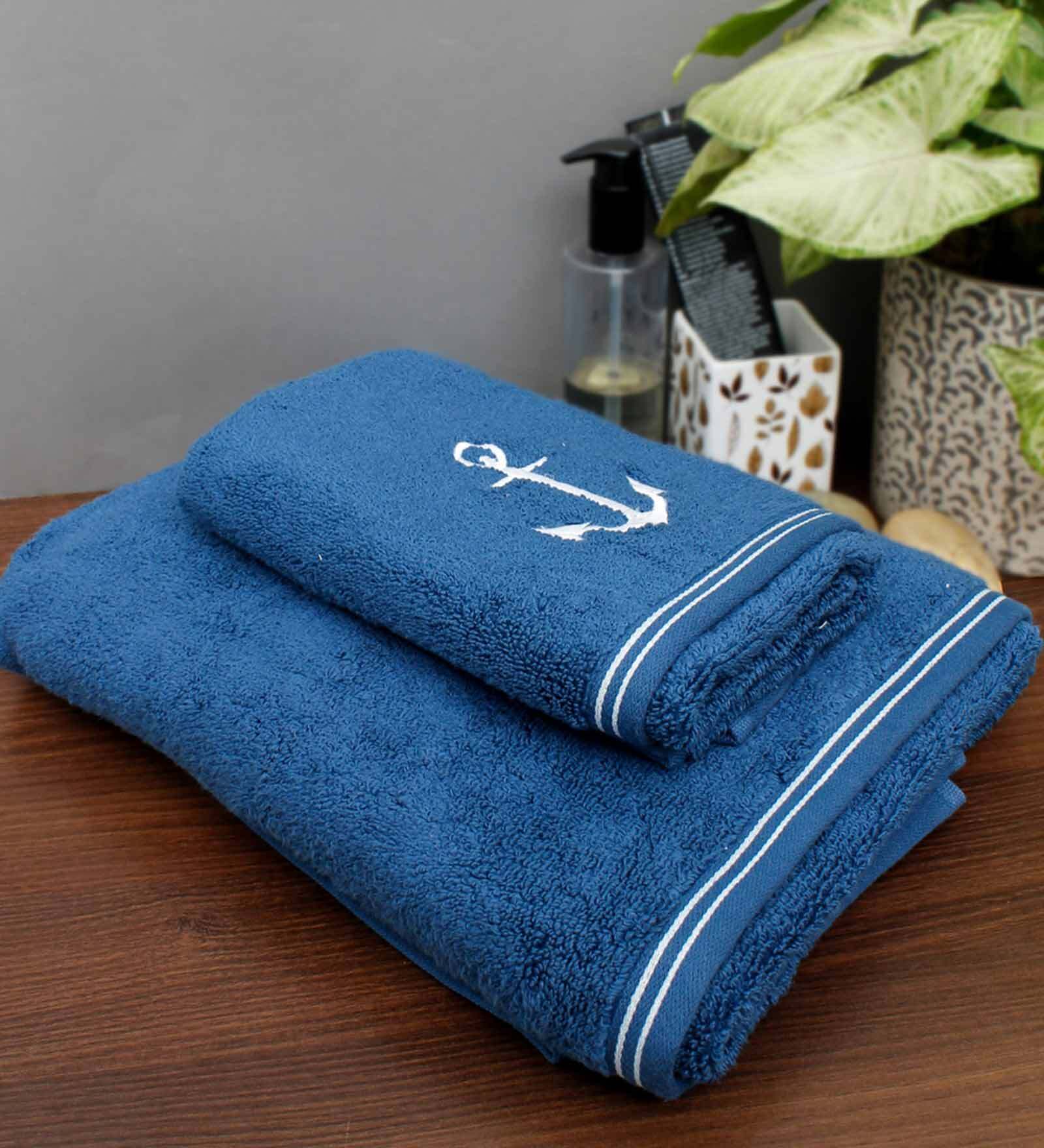 Buy Blue Patterned 550 GSM Cotton Towel Sets (Set of 2) by AVI Living at 61 OFF by AVI Living