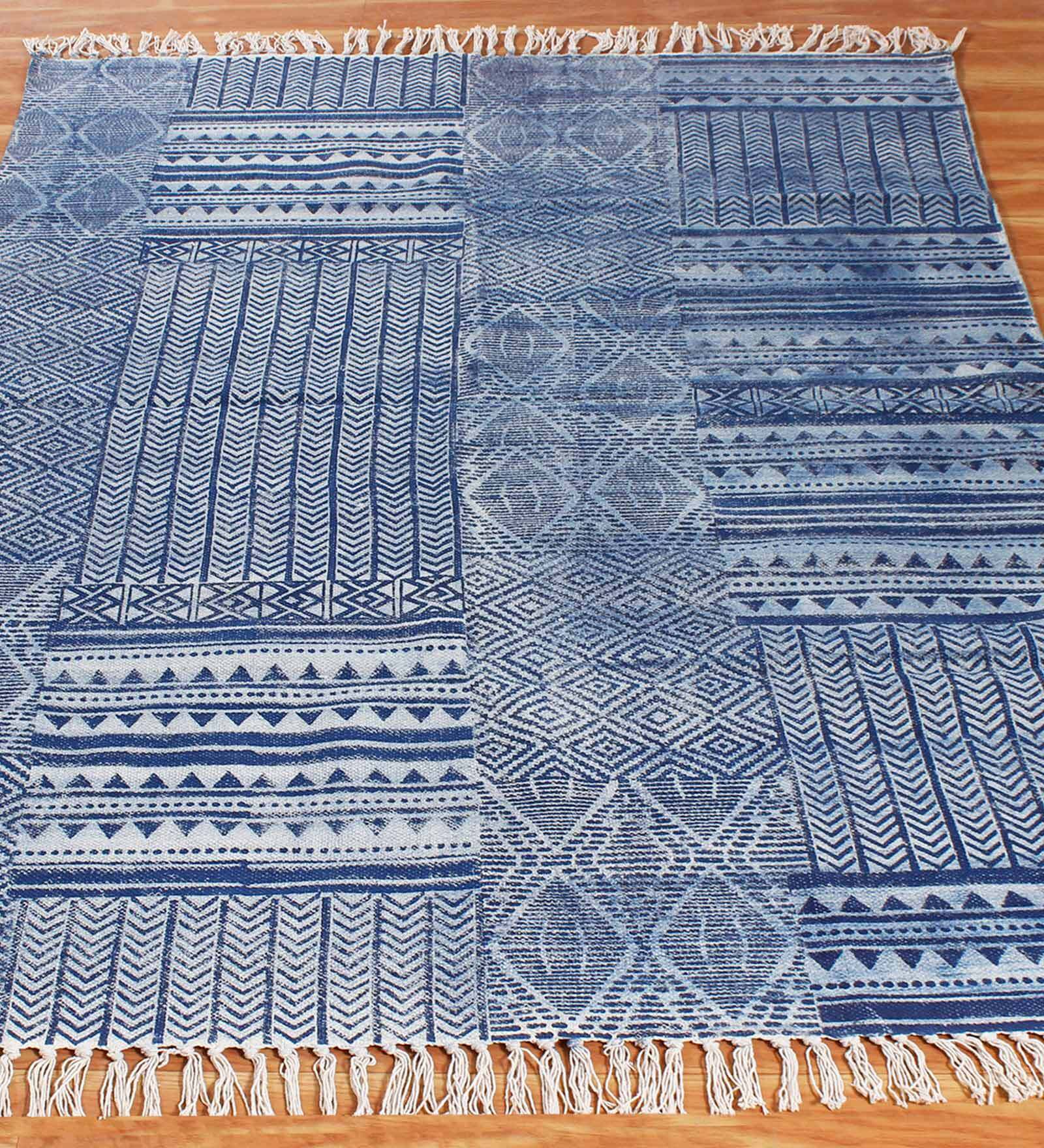 Buy Blue Cotton Geometric 4x6 Hand Woven Dhurrie BY CASAVANI at 46% OFF ...