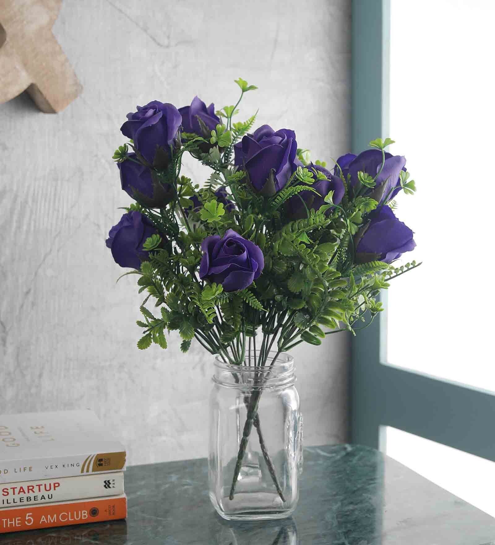 Buy Blue Roses Artificial Plant without Pot, Set of 2 by Foliyaj Online