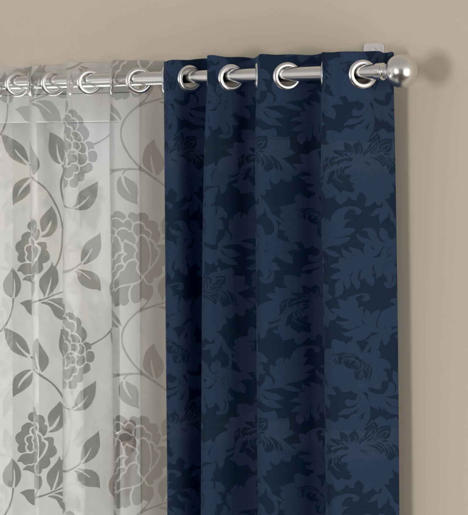 Buy Blue Floral Polyester 5 Ft Semisheer Eyelet Window Curtains (Set of