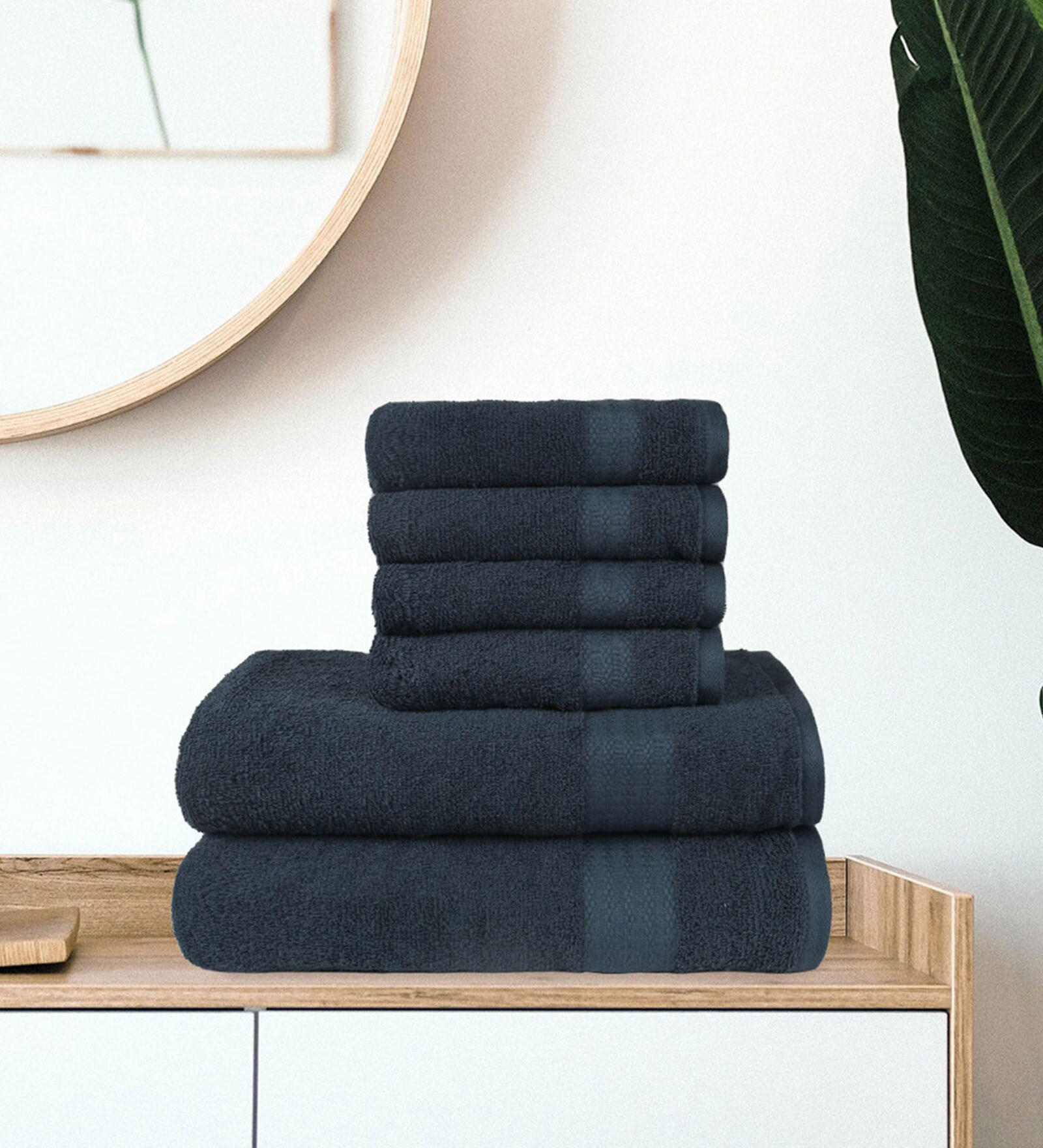 Buy Blue Solid 400 GSM Cotton Towel Sets (Set of 6) by Trident Online