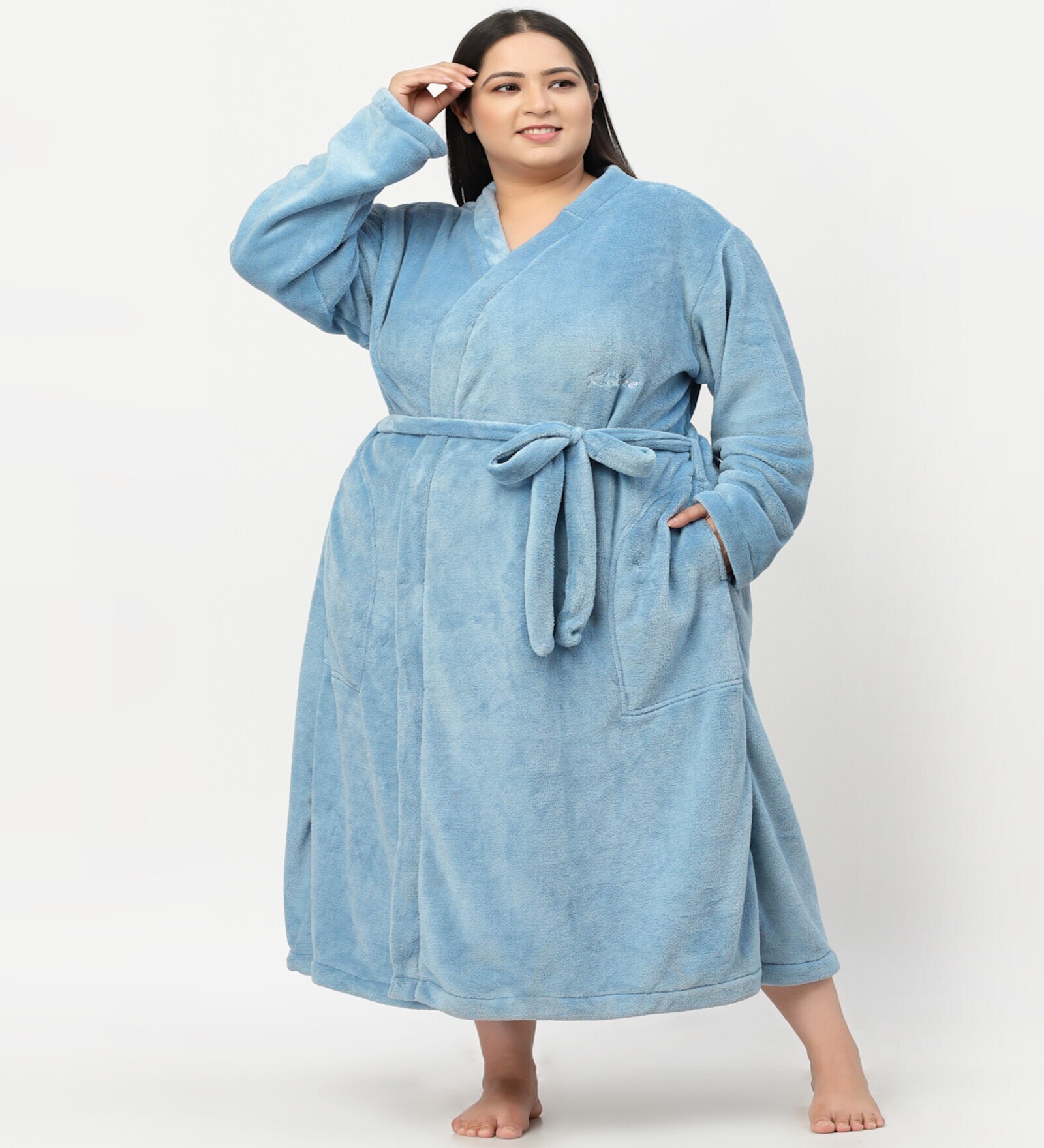 Buy Blue Solid Woolen Women Bath Robe With Belt (XXL) By Klotthe at 75