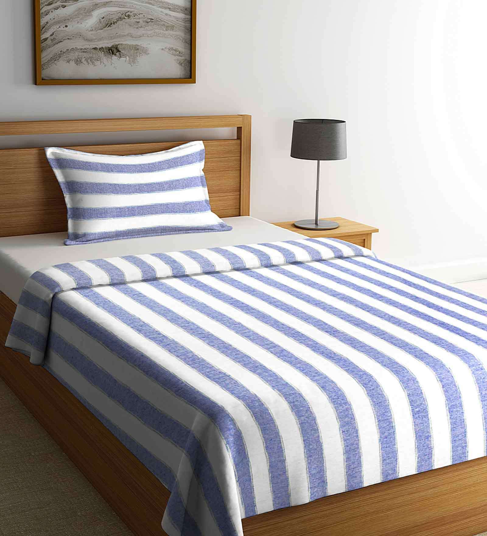 Buy Blue Geometric 300 TC Cotton Single Bed Cover with 1 Pillow Cover