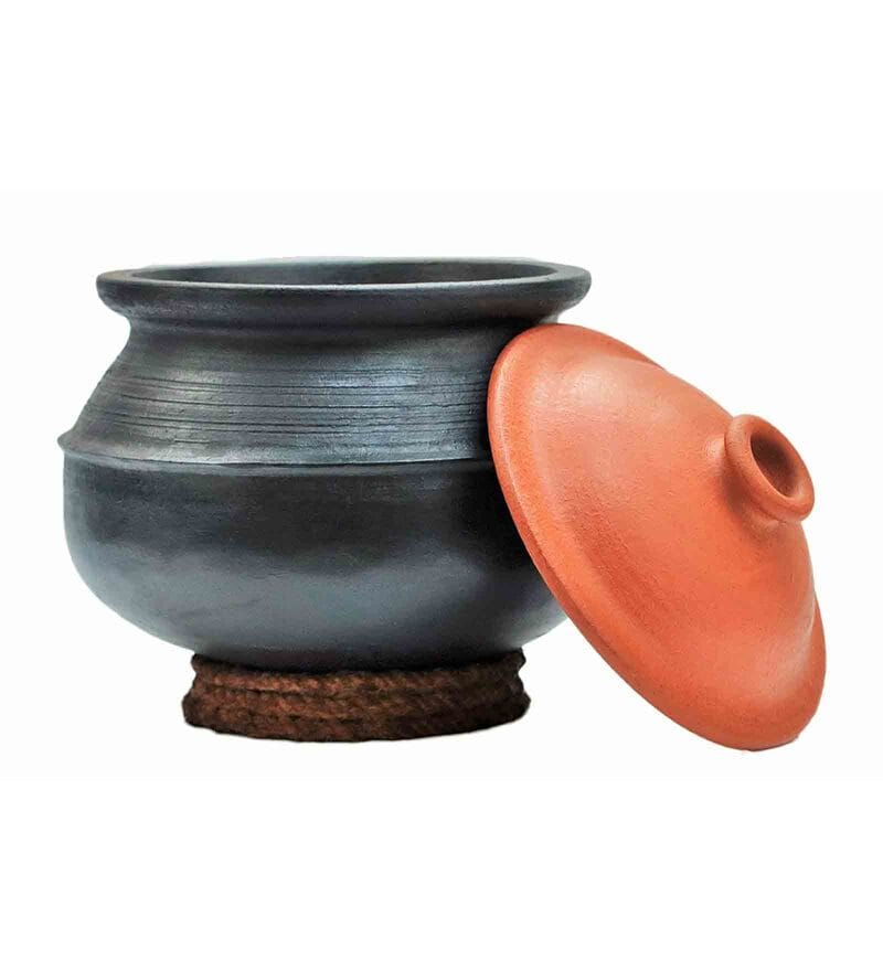 Buy Black Clay Handi with Lid 1 Litre By Ecocraft India Online Pots