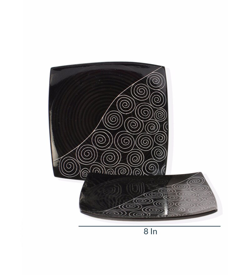 Buy Black Square Ceramic Plates Set Of 2 by VarEesha Online Ceramic