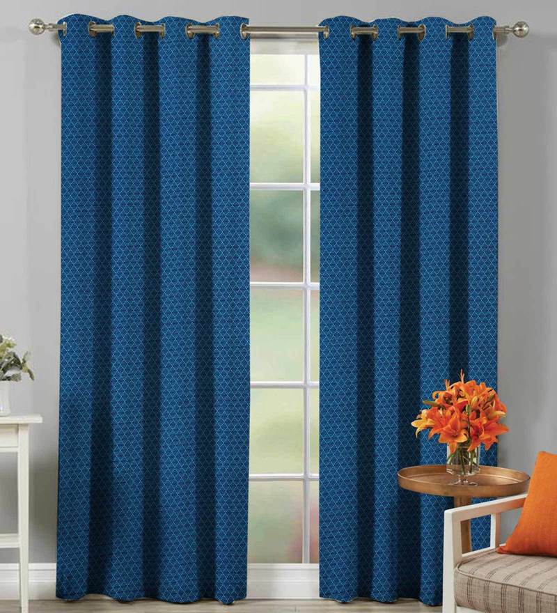 Buy Grey Polyester 48 X 86 Inch Jacquard Curtains Set Of 2 By