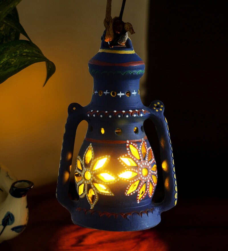 Buy Anasa Blue Metal Moroccan Lantern Online Hanging Lanterns