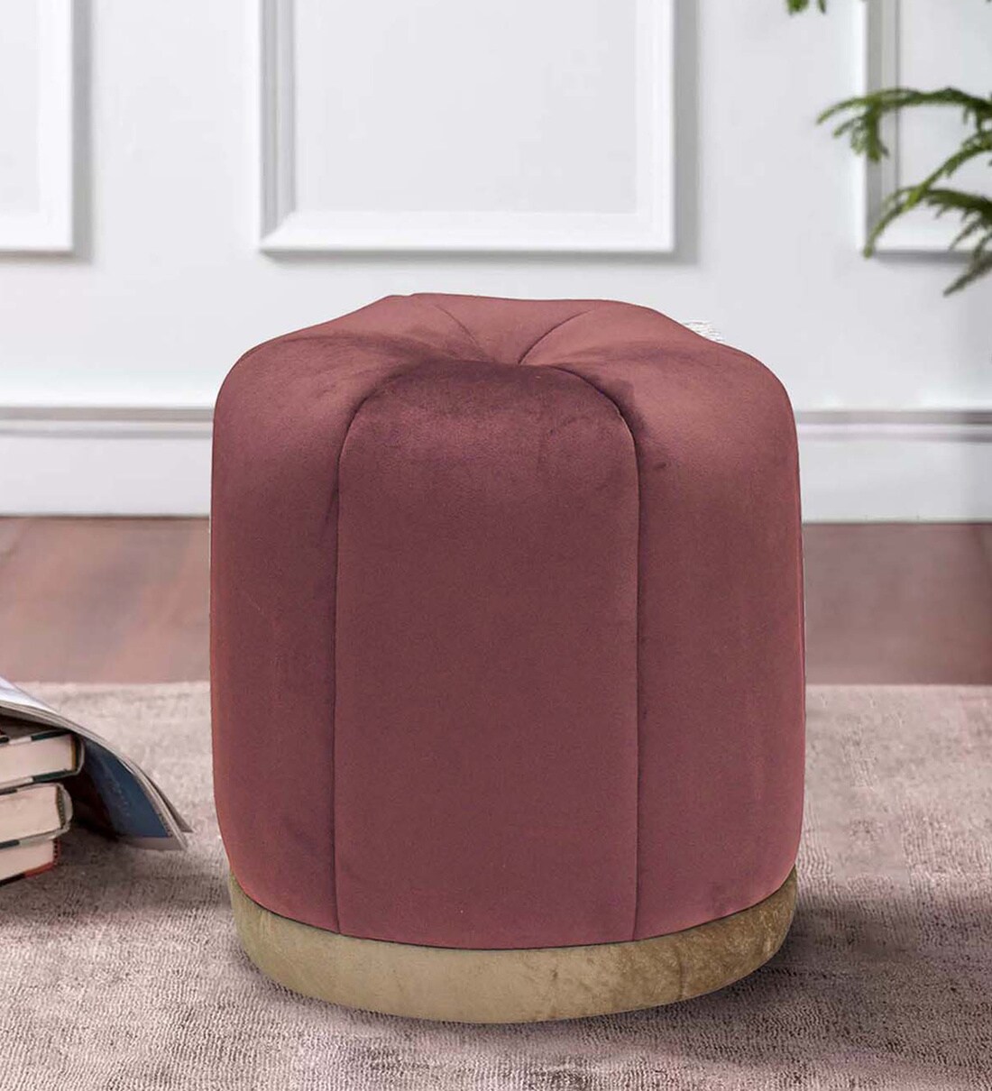 Buy Boston Fabric Pouffe in Dark Pink Colour By Arra Online - Pouffes ...