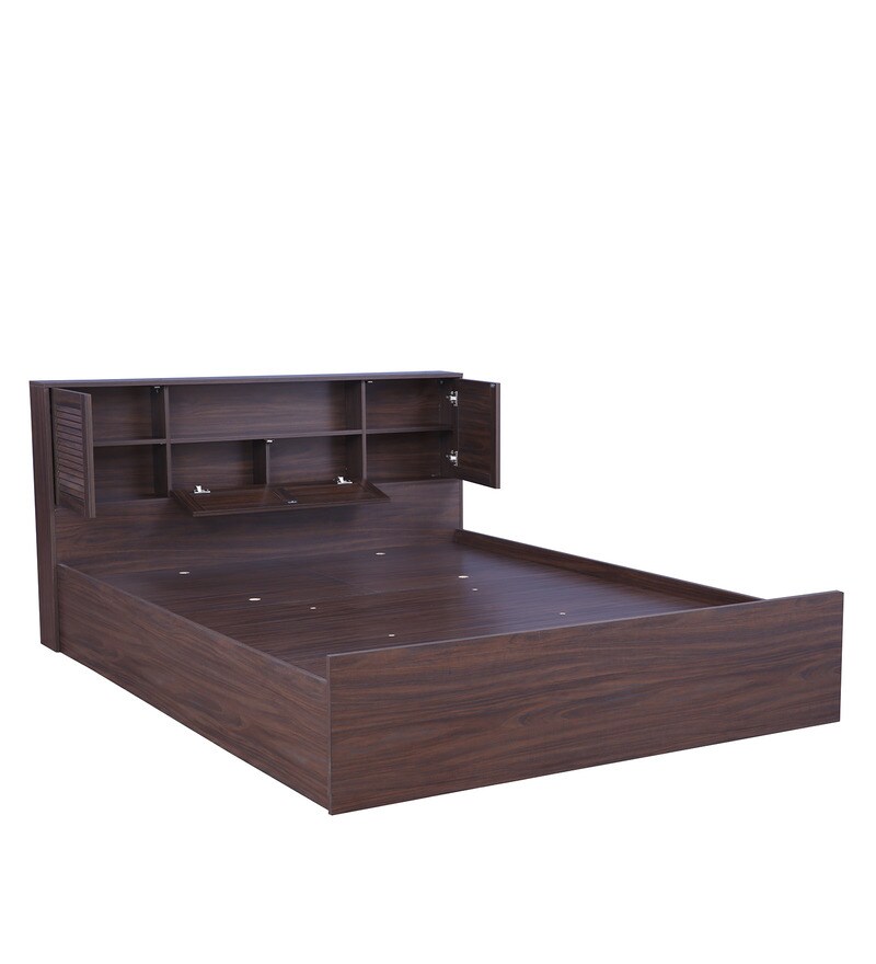Buy Bolton Queen Size Bed with Storage in Walnut Finish by HomeTown