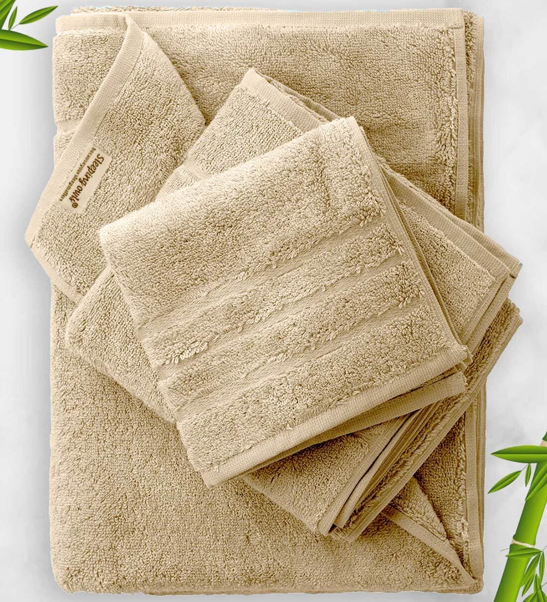 Buy Brown Solid 600 GSM Bamboo Towel Sets (Set of 3) by SLEEPING OWLS