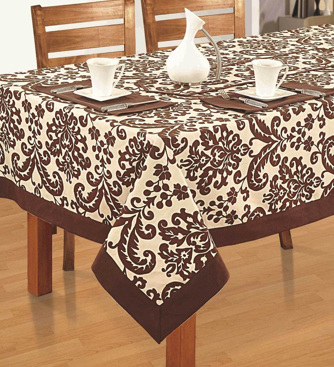 Buy Floral Pattern Brown Cotton 90X60 Inch Table Cloth By Swayam Online ...