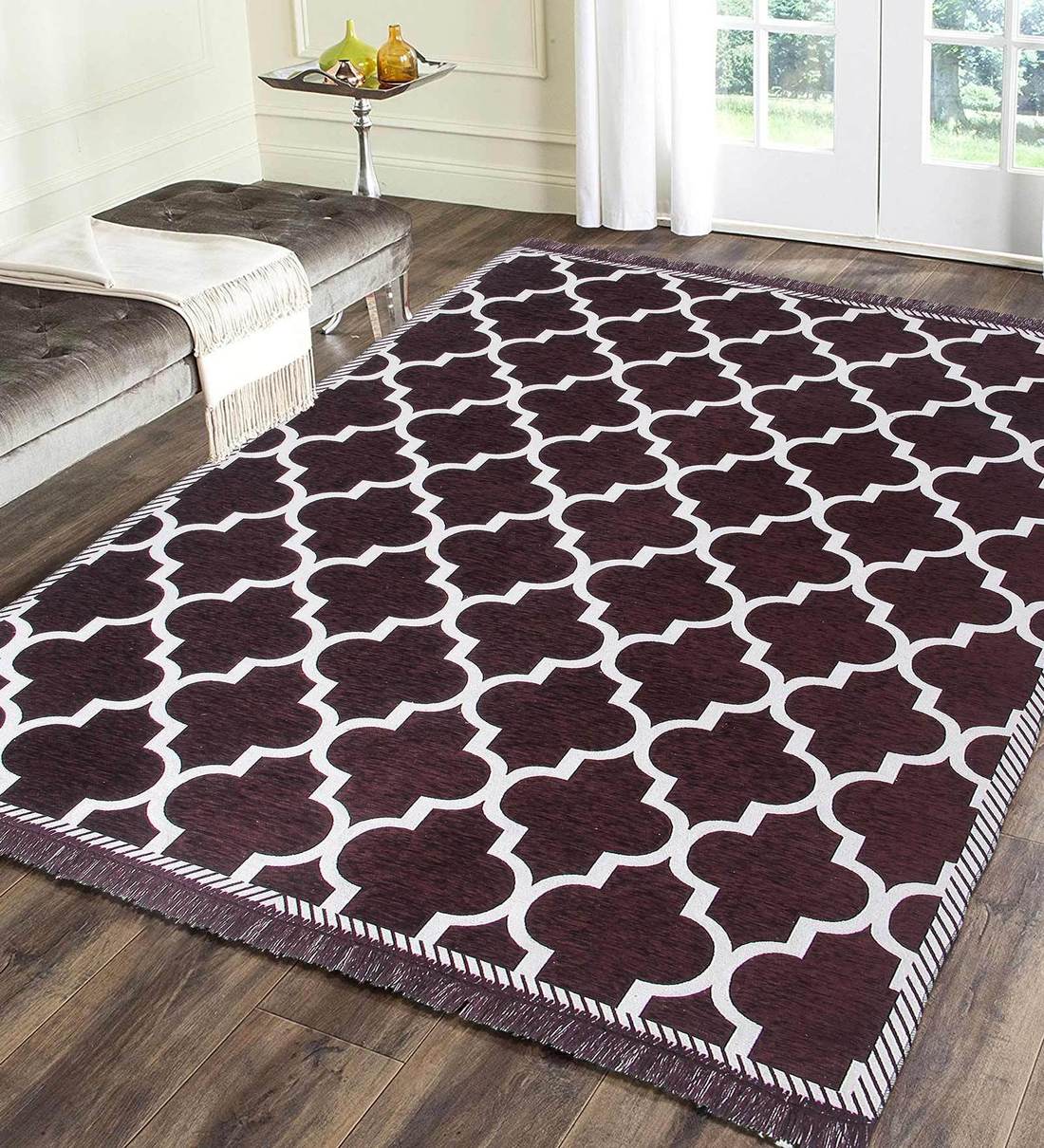 Brown Abstract Chenille 4 ft x 6 ft Machine Made Carpet, By Braids