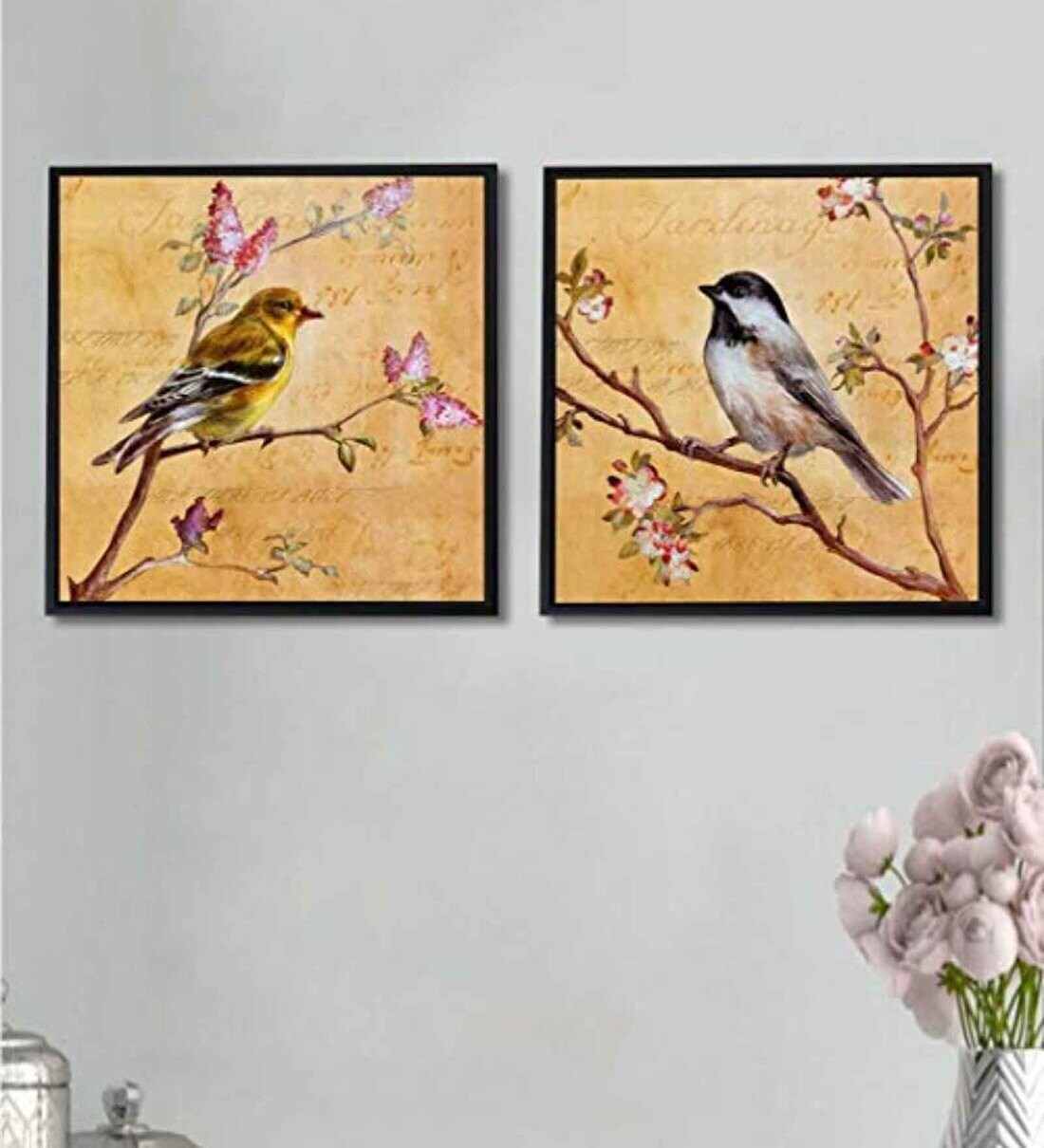 Buy Birds Brown Canvas Framed Wildlife Art Print Set of 2 Online