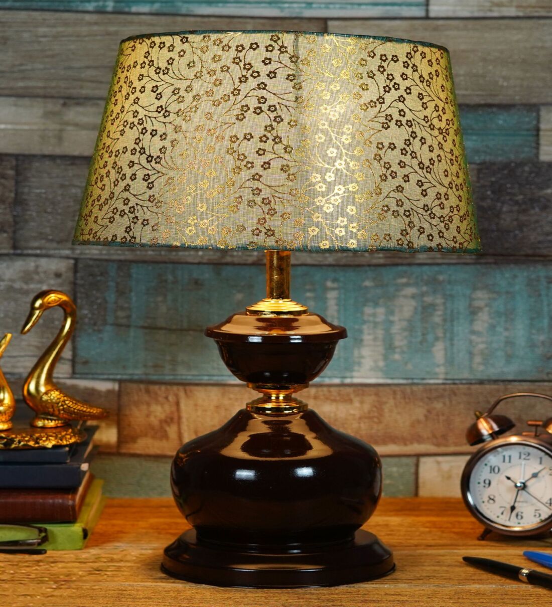 Buy Brown Metal & Cotton Green & Gold Colour Table Lamp at 70 OFF by