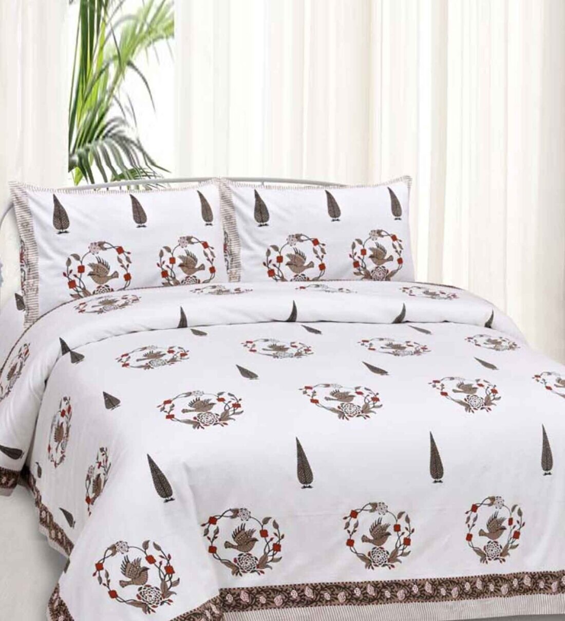 Buy Brown Solid 240 TC Cotton Double Bedsheet With 2 Pillow Covers