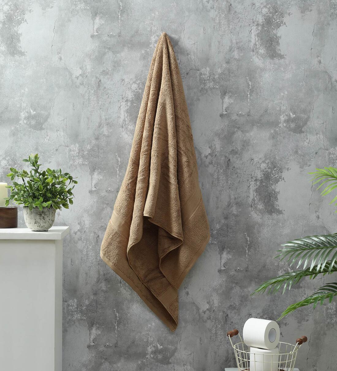 Buy Brown Solid 630 GSM Cotton Bath Towel by Raymond Home Online Solid Colour Bath Towels