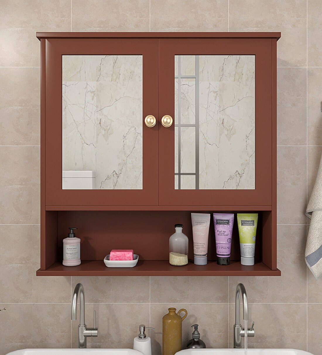 Buy Brown Space Saving Engineered Wood Bathroom With Mirror by