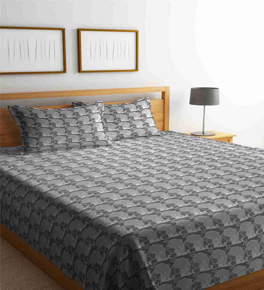 Buy Brown Traditional 300 TC Cotton Double Bed Cover with 2 Pillow