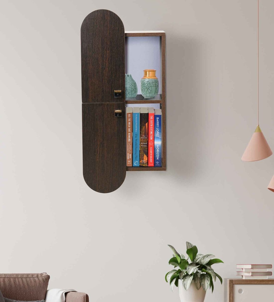 Buy Brown Wood & Metal Wall Shelf Online Novelty Wall