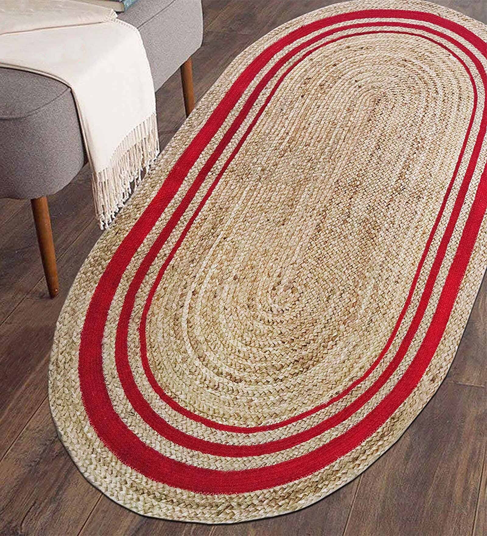 Buy Striped Jute 6 x 3 Feet Flat Weave Bedside Runner by The Home Talk