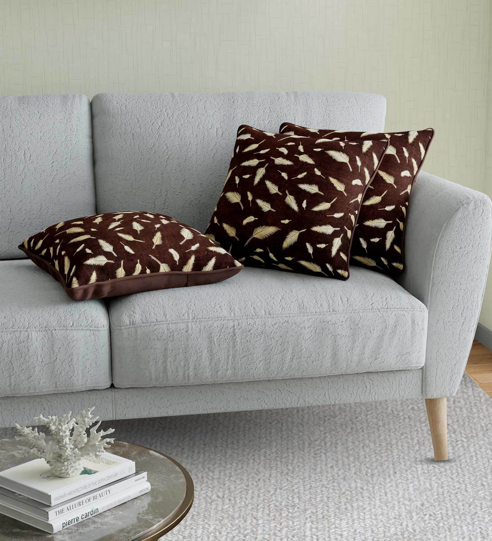 Buy Brown Floral Cotton 16 x 16 Inches Cushion Covers (Set of 3) by Jaipur Fabric at 17 OFF by